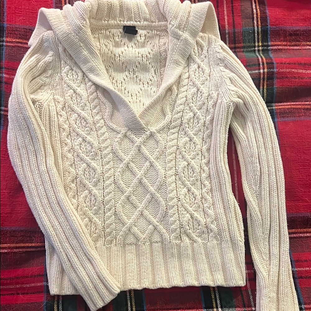 Cream Cowl Neck Cable Knit Sweater